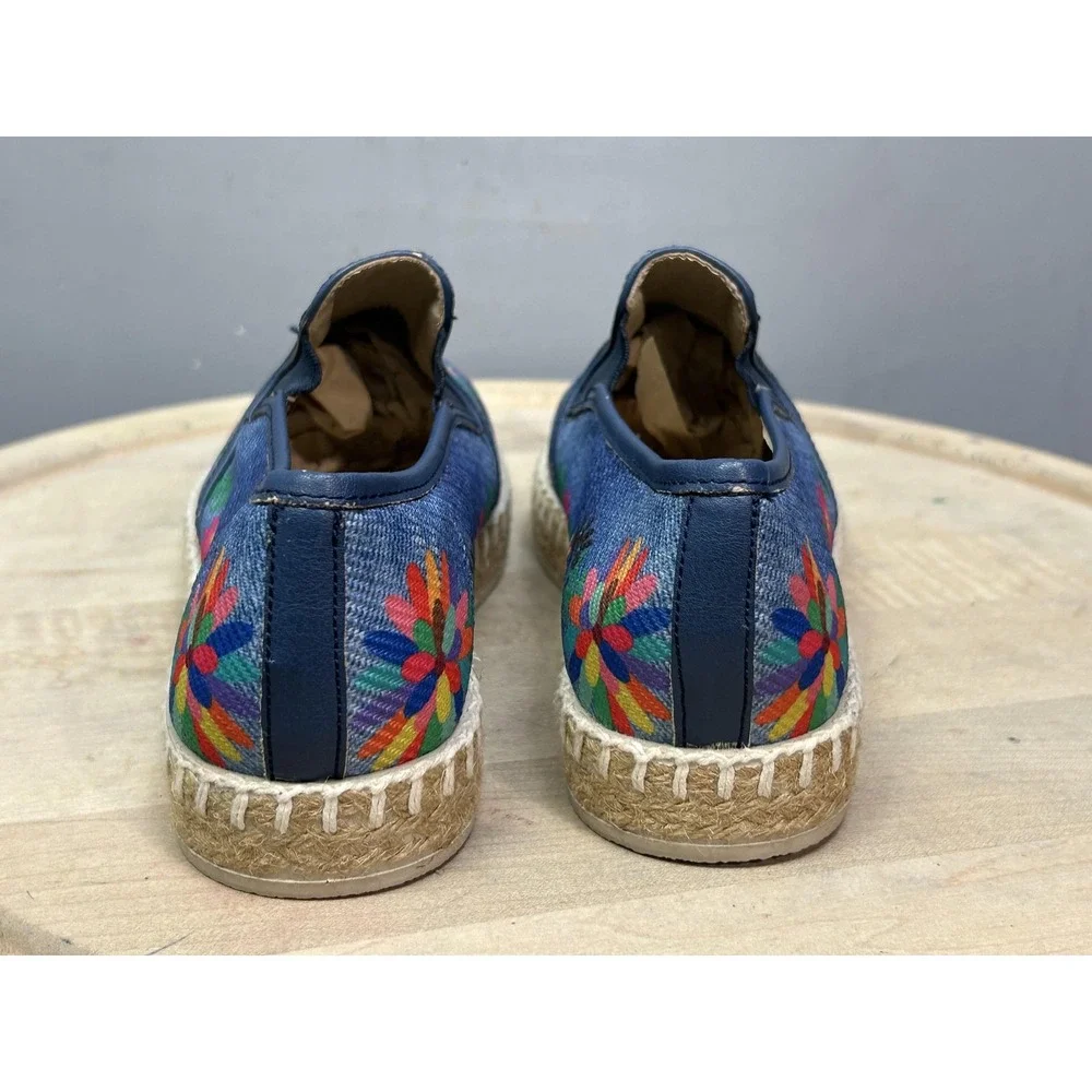 Sergio‎ Banamex Shoes Womens Size 8.5 Blue Floral Denim Espadrille Slip On